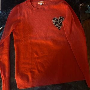 J. Crew Red Sweater with Leopard Heart Accent